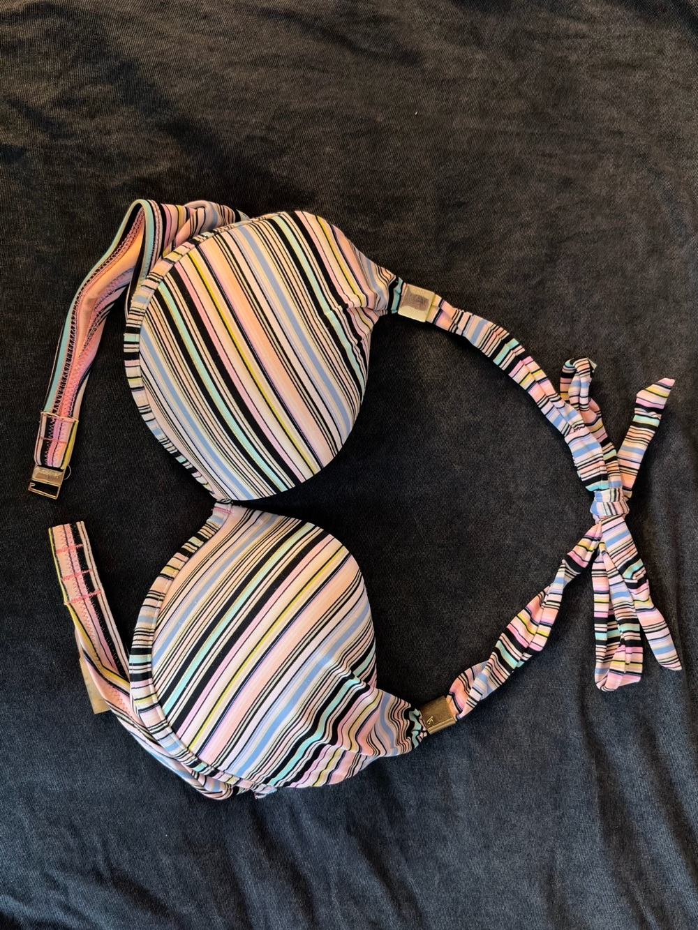 Striped Padded Bikini Top in Pastel Multi-Color